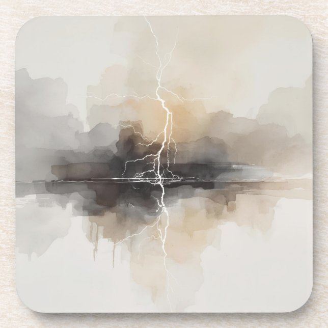 Abstract Lightning in Neutrals Print Beverage Coaster (Front)