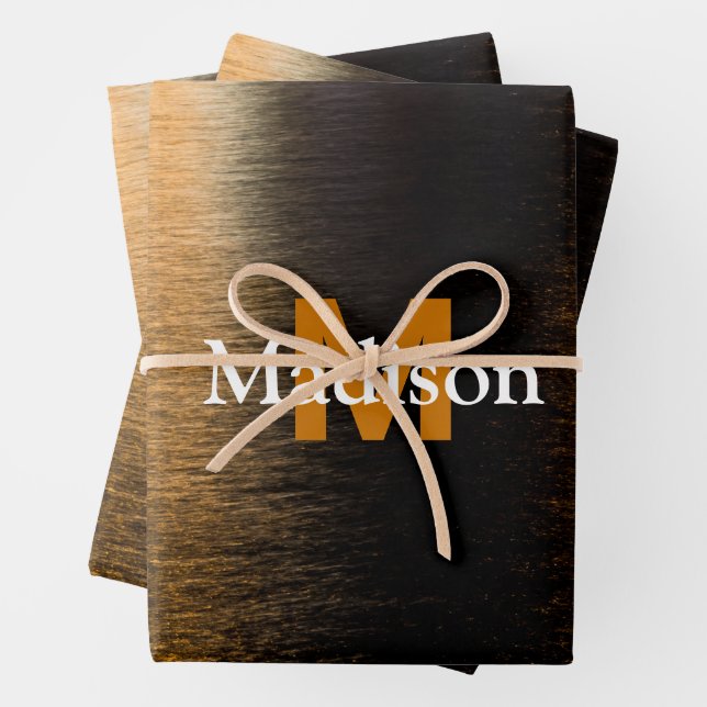 Abstract lights sea shiny bronzed Monogram Wrapping Paper Sheets (In situ)