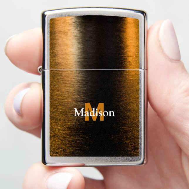 Abstract lights sea shiny bronzed Monogram Zippo Lighter (In Hand)