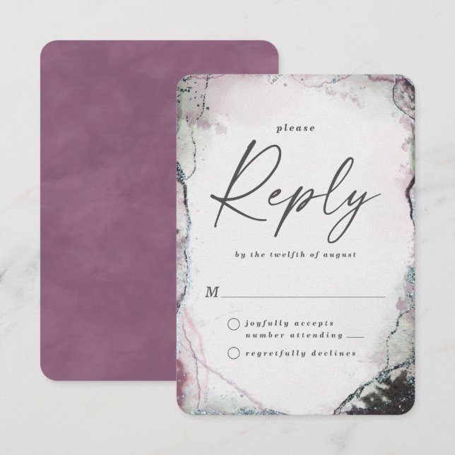 Abstract Lilac Purple Wedding RSVP Reply Card (Front/Back)