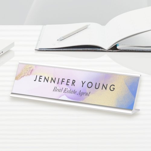 Abstract Lilac Watercolor Gold Luxury Customized Desk Name Plate