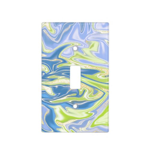 Abstract Lime Green Blue Marble Swirl Pattern Light Switch Cover
