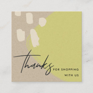 ABSTRACT LIME GREEN KRAFT SCANDI THANK YOU LOGO SQUARE BUSINESS CARD