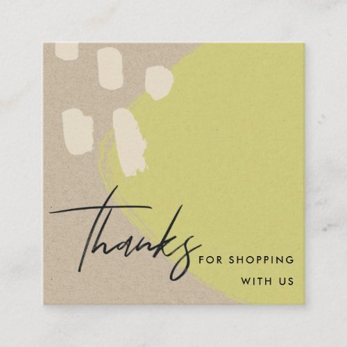 ABSTRACT LIME GREEN KRAFT SCANDI THANK YOU LOGO SQUARE BUSINESS CARD