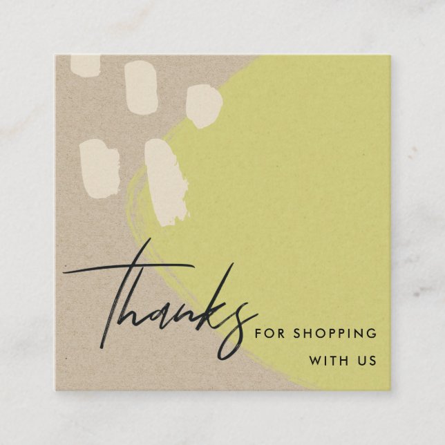 ABSTRACT LIME GREEN KRAFT SCANDI THANK YOU LOGO SQUARE BUSINESS CARD (Front)