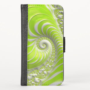 Abstract Lime Green Spiral Fractal iPhone X Wallet Case