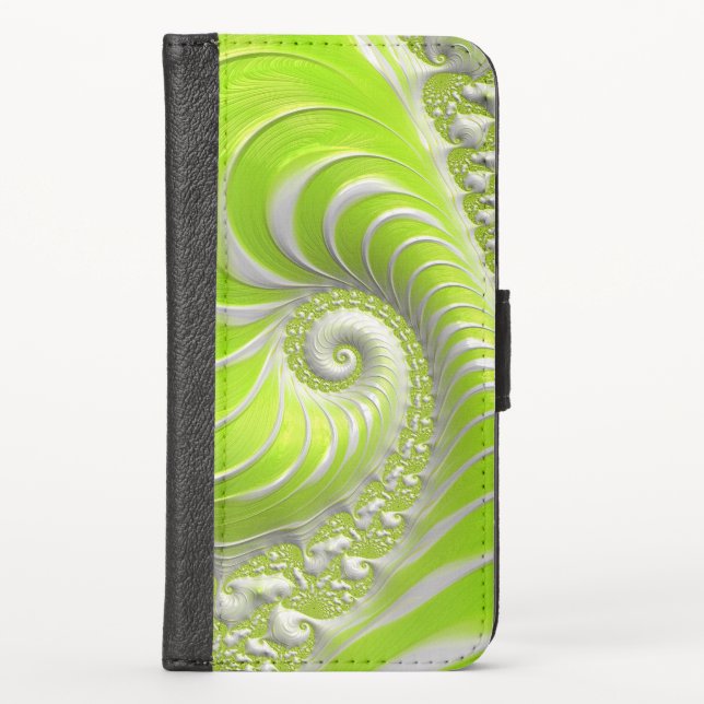 Abstract Lime Green Spiral Fractal iPhone Wallet Case (Front)