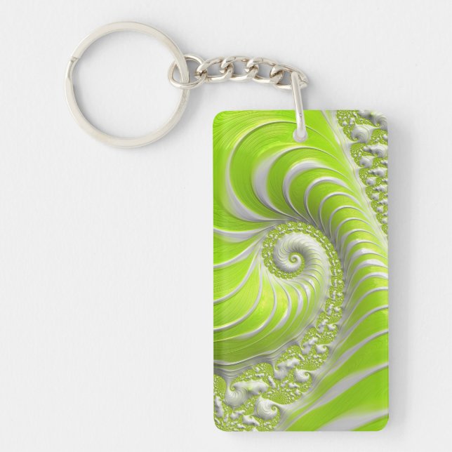 Abstract Lime Green Spiral Fractal Keychain (Front)