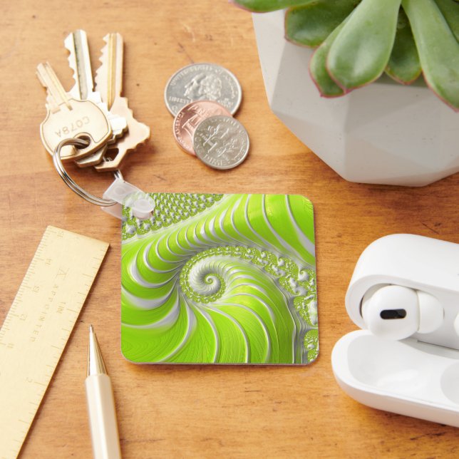 Abstract Lime Green Spiral Fractal Keychain (Desk)