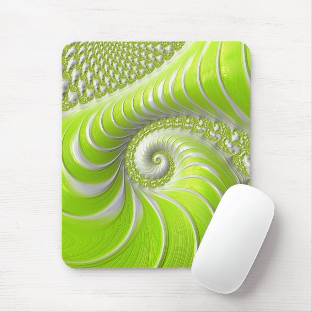 Abstract Lime Green Spiral Fractal Mouse Pad (With Mouse)