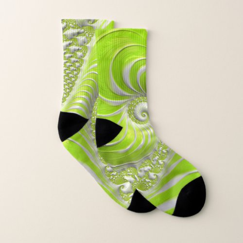 Abstract Lime Green Spiral Fractal Socks