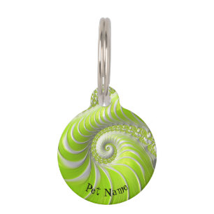 Abstract Lime Green Spiral Fractal With Name Pet ID Tag