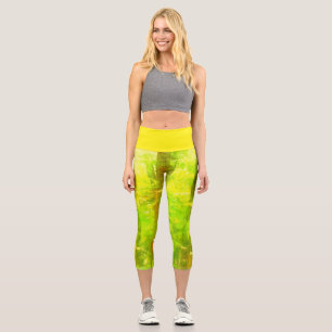 Abstract Lime Green & Yellow Capri Leggings