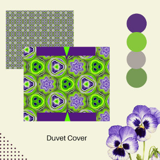 abstract lime green, yellows, and purple duvet cover