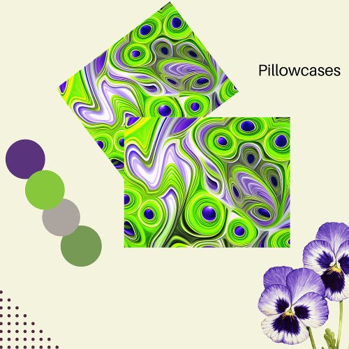 Abstract  Lime Green Yellows and Purple Swirls Pillow Case