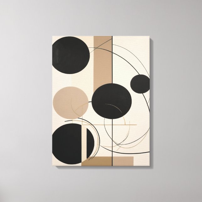Abstract Line and Circle Modern Art in Beige Canvas Print (Front)