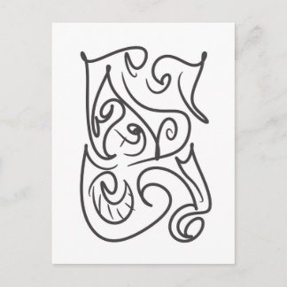 Abstract line and curve digital art postcard