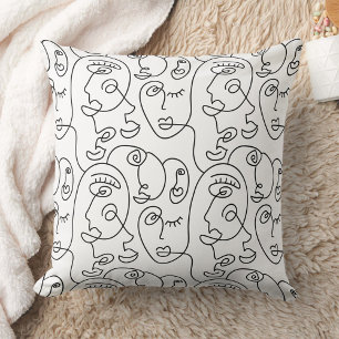 Abstract Line Art, Abstract Faces Drawing Throw Pillow