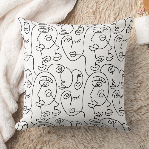 Abstract Line Art Abstract Faces Drawing Throw Pillow