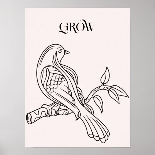 Abstract Line Art Bird Illustration Poster