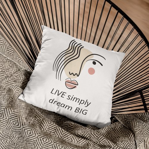 Abstract Line Art Face Live Simply Dream Big Quote Throw Pillow