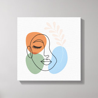 Abstract Line Art Face with Botanical Flair Canvas Print