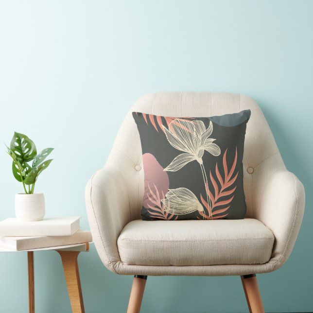 Abstract Line Art Flower Design - Elegant Mi Throw Pillow (Chair)