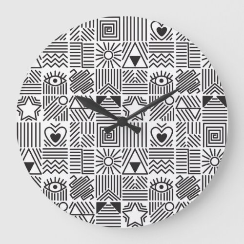 Abstract Line Art Mosaic Pattern Large Clock