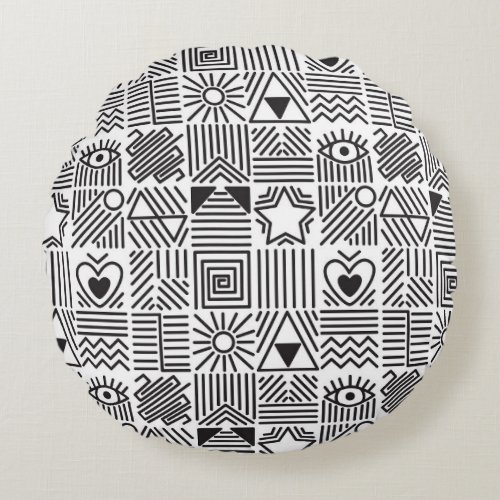 Abstract Line Art Mosaic Pattern Round Pillow
