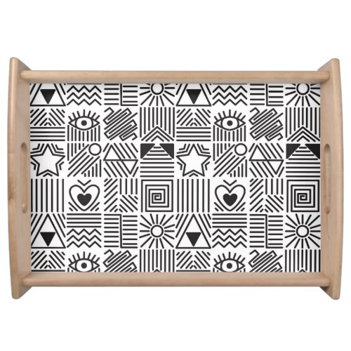 Abstract Line Art Mosaic Pattern Serving Tray