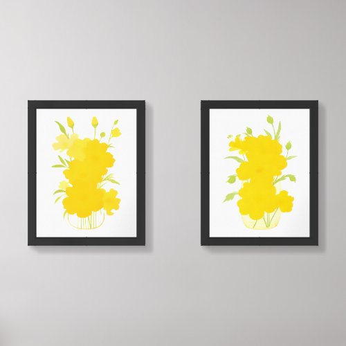 Abstract Line Art Primrose Bouquet in Vase Wall Art Sets