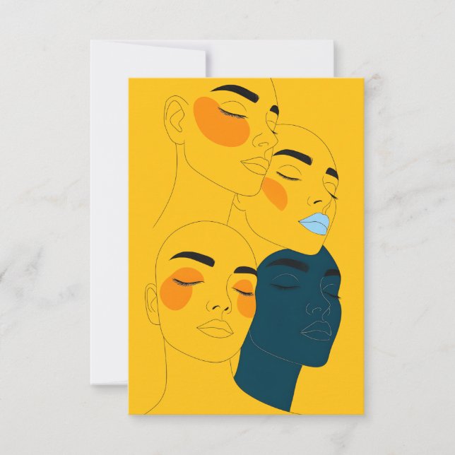 Abstract Line Art Print, Four Overlapping Faces Thank You Card (Front)