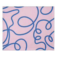 Abstract Line Art Retro Pink And Blue Duvet Cover at Zazzle