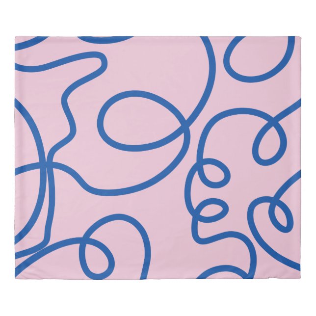Abstract Line Art Retro Pink And Blue Duvet Cover (Front)