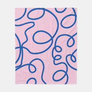 Abstract Line Art Retro Pink And Blue Fleece Blanket