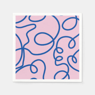 Abstract Line Art Retro Pink And Blue Napkins
