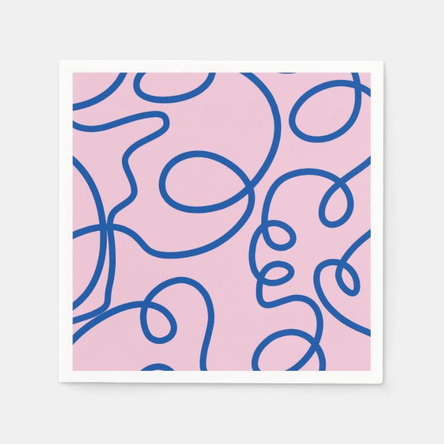Abstract Line Art Retro Pink And Blue Napkins (Front)