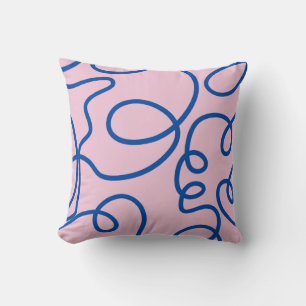 Abstract Line Art Retro Pink And Blue Throw Pillow