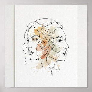Abstract Line Art Two Faces Square Poster