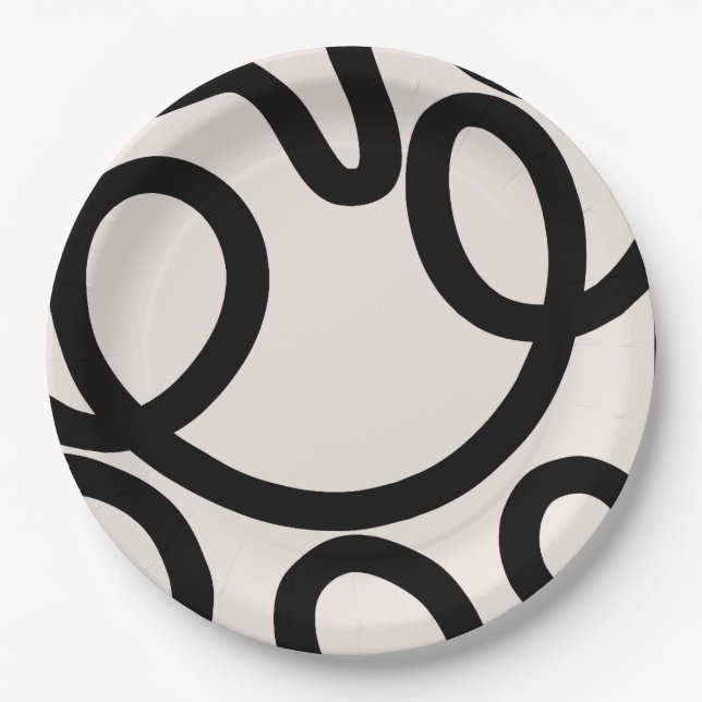 Abstract Line Black And White Paper Plates (Front)
