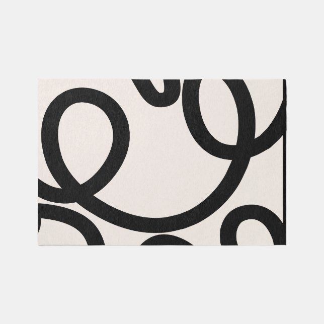 Abstract Line Black And White Rug (Front)