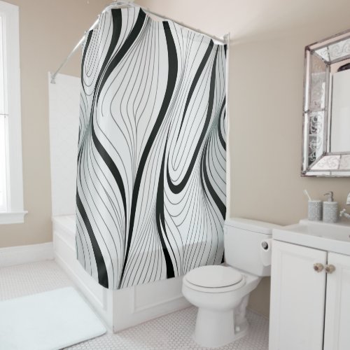 Abstract line black and white shower curtain
