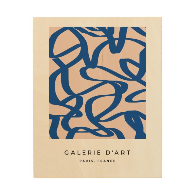 Abstract Line Blue and Beige Wood Wall Art (Front)