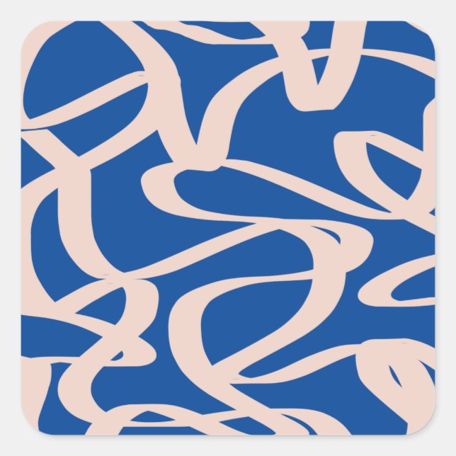 Abstract Line Blue Square Sticker (Front)