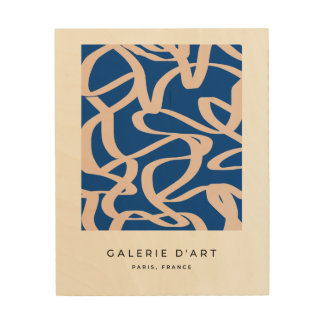 Abstract Line Blue Wood Wall Art