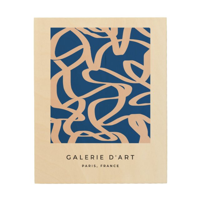 Abstract Line Blue Wood Wall Art (Front)