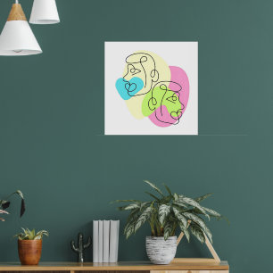 Abstract Line Colorful Twin Faces Poster