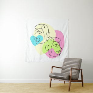 Abstract Line Colorful Twin Faces Tapestry