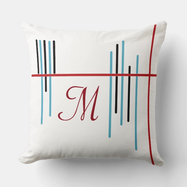 Abstract Line Design 1 with Monogram Throw Pillow (Front)