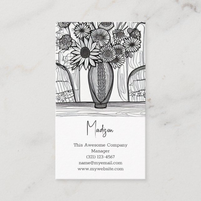 Abstract Line Drawing Floral Art Business Card (Front)